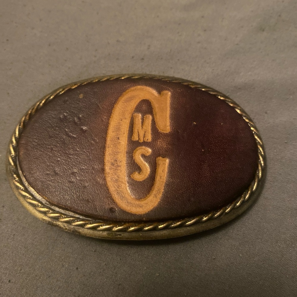 Vintage CMS Leather and Metal belt buckle